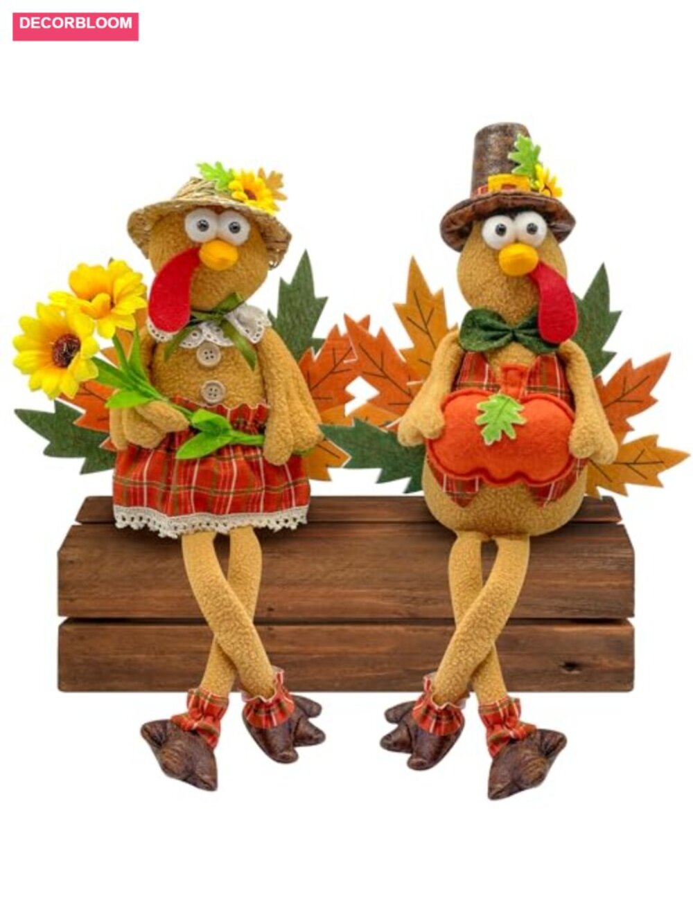 Thanksgiving Turkey Couple Doll Tabletop Decor Fall Harvest Centerpiece